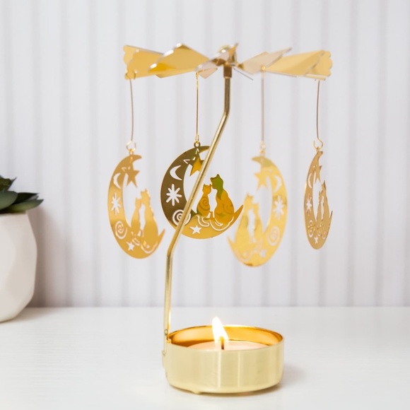 Boho Gold Tone Moon & Cat Candle Holder - Picture 3 of 6